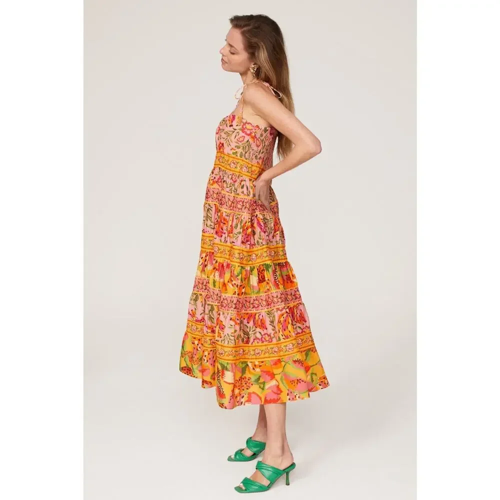 FARM RIO Mixed Fruits Floral Paradise Midi Dress ~ Small S Summer Vacation - Picture 3 of 12
